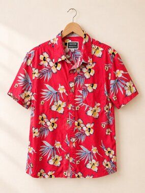 Cornerstore Bodega Hawaiian Floral Shirt Mens Medium Pink Tropical Button Up
